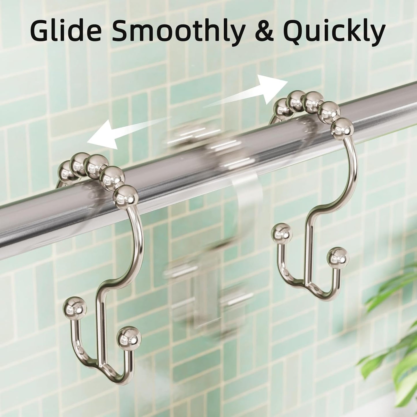 Shower Curtain Hooks, Rust-Resistant Metal Double Shower Curtain Rings for Curtain Rolling Shower Hooks, 12PCS Shower Rings for Bathroom Shower Curtain Rod, Nickel