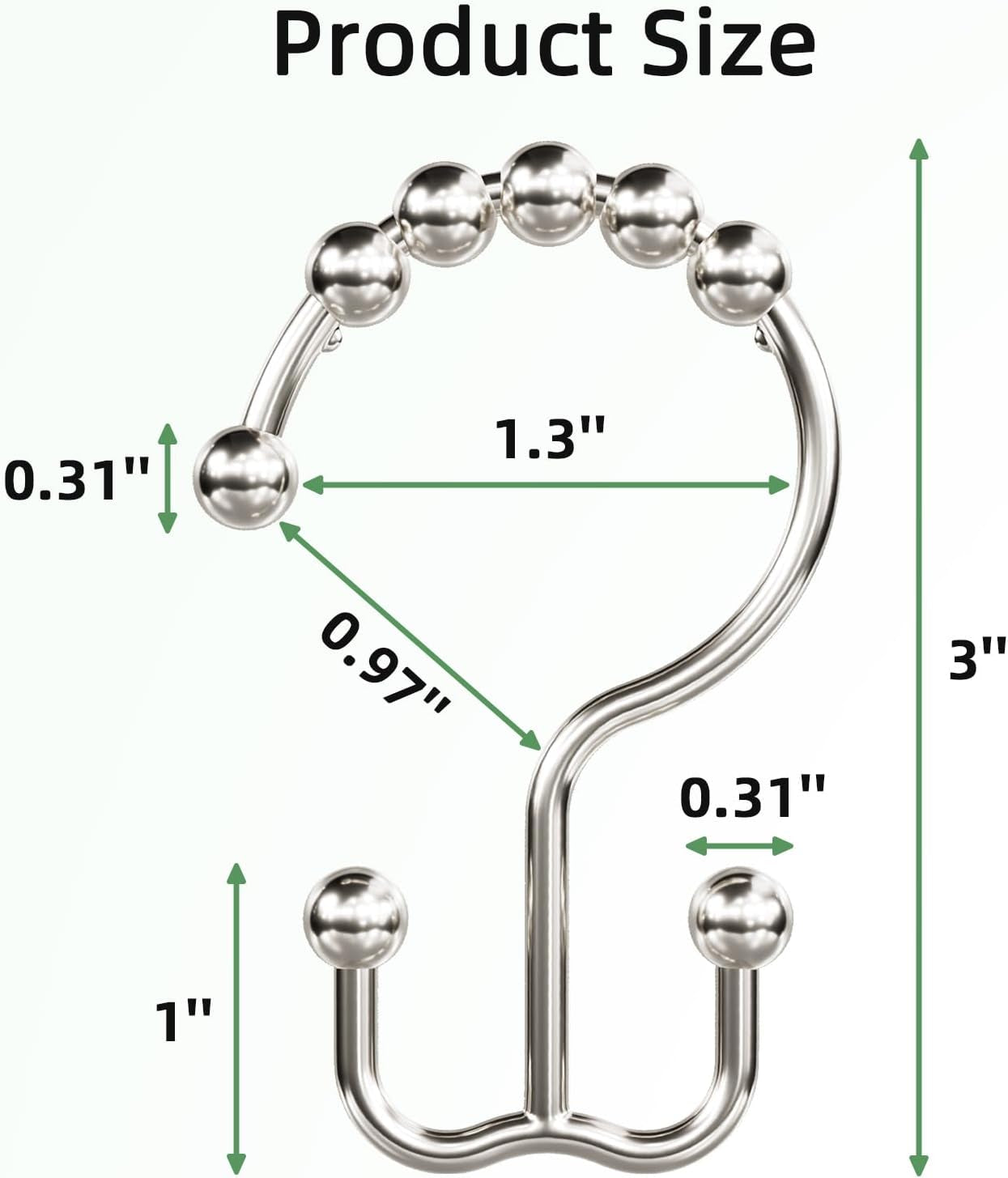 Shower Curtain Hooks, Rust-Resistant Metal Double Shower Curtain Rings for Curtain Rolling Shower Hooks, 12PCS Shower Rings for Bathroom Shower Curtain Rod, Nickel