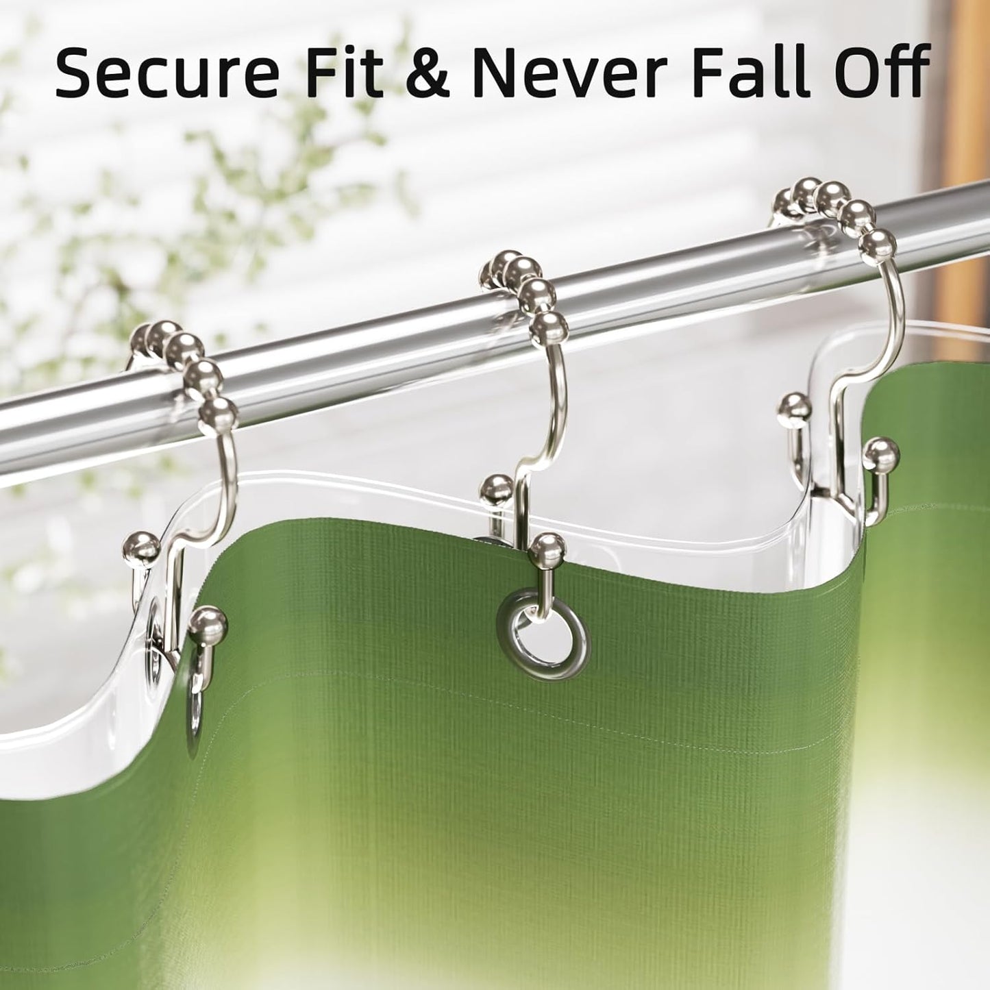 Shower Curtain Hooks, Rust-Resistant Metal Double Shower Curtain Rings for Curtain Rolling Shower Hooks, 12PCS Shower Rings for Bathroom Shower Curtain Rod, Nickel