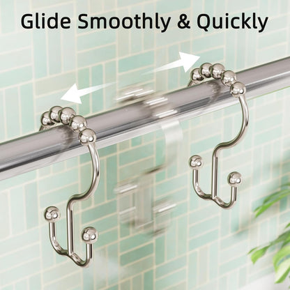 Shower Curtain Hooks, Rust-Resistant Metal Double Shower Curtain Rings for Curtain Rolling Shower Hooks, 12PCS Shower Rings for Bathroom Shower Curtain Rod, Nickel