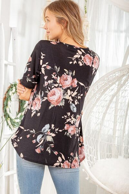 Heimish Full Size Crisscross Neck Floral Babydoll Top plus Size